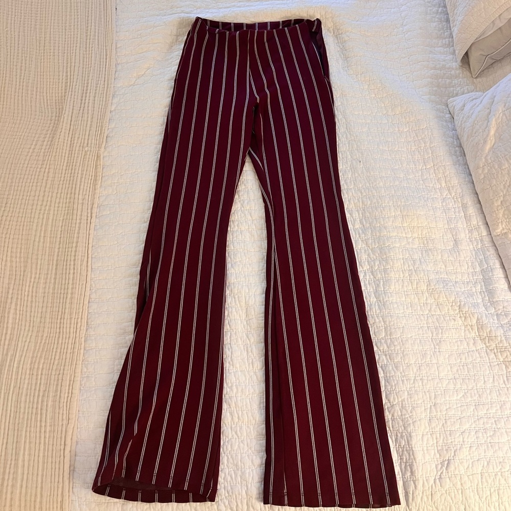 Bellbottom flare cloth stretchy pants maroon red striped small